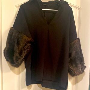 ZARA Black Top with Faux Fur Sleeves